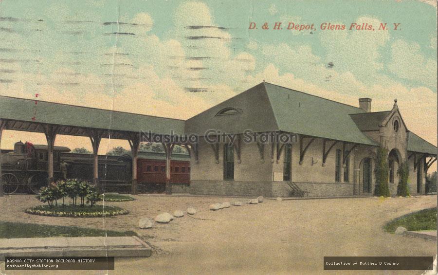 Postcard: Delaware & Hudson Depot, Glens Falls, New York
